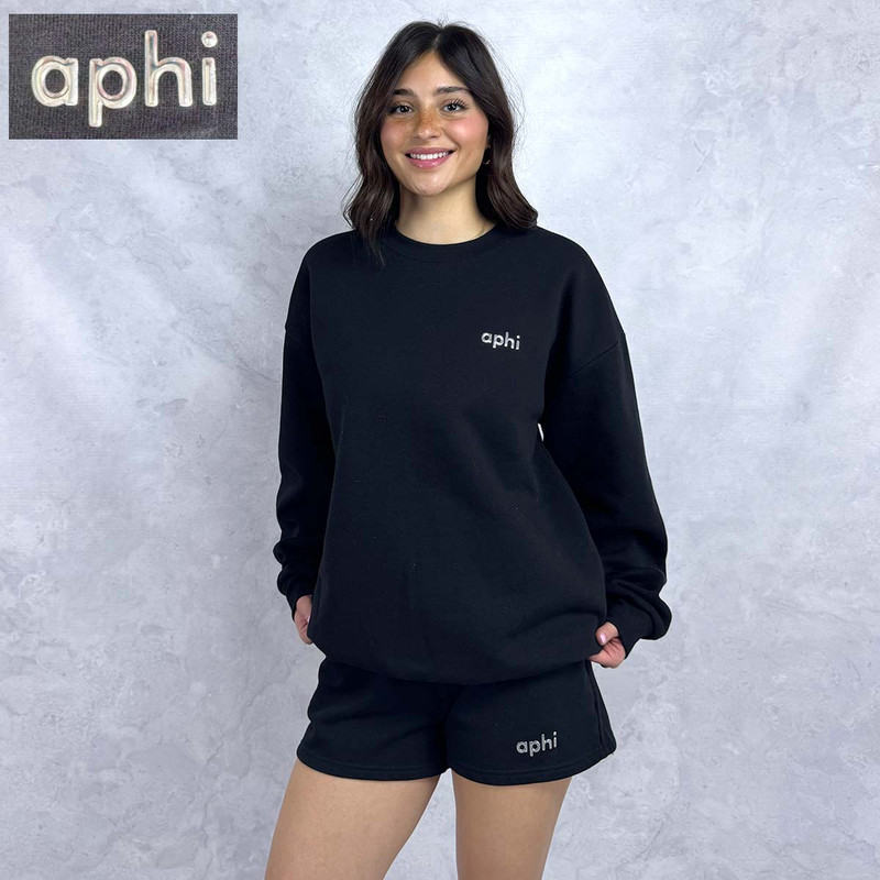 Black Alpha Phi shorts with silver logo