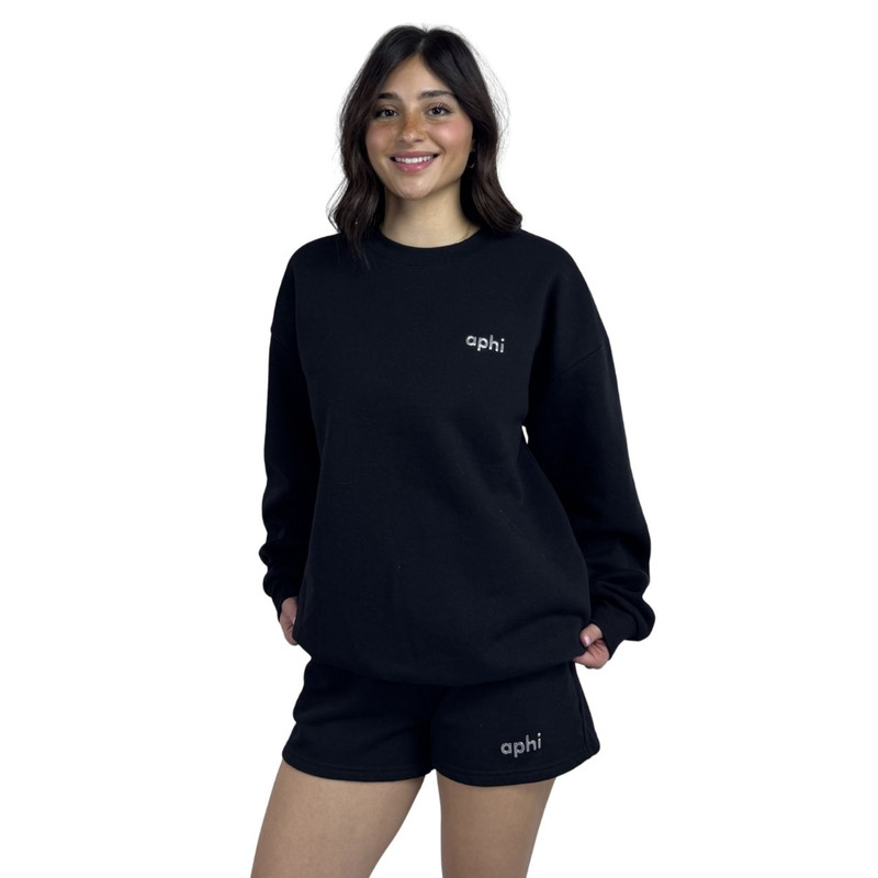 Black Alpha Phi shorts with silver logo