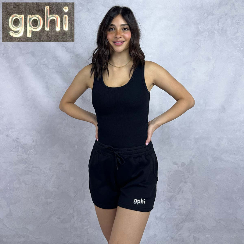 Gamma Phi Beta shorts with silver logo