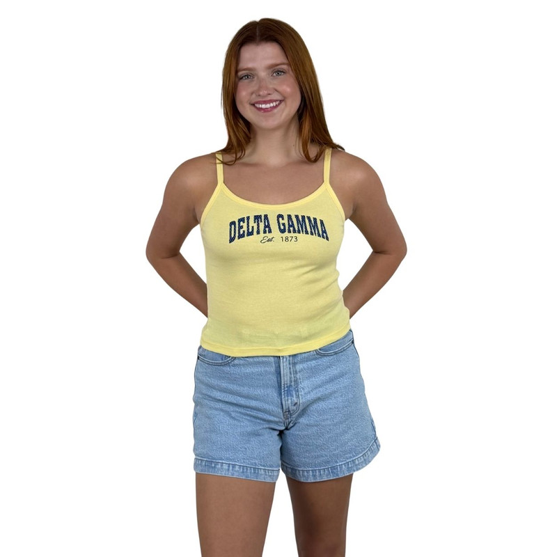 Delta Gamma Tank in yellow with polka dot print