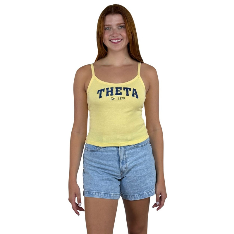 Kappa Alpha Theta Tank in yellow with polka dot print