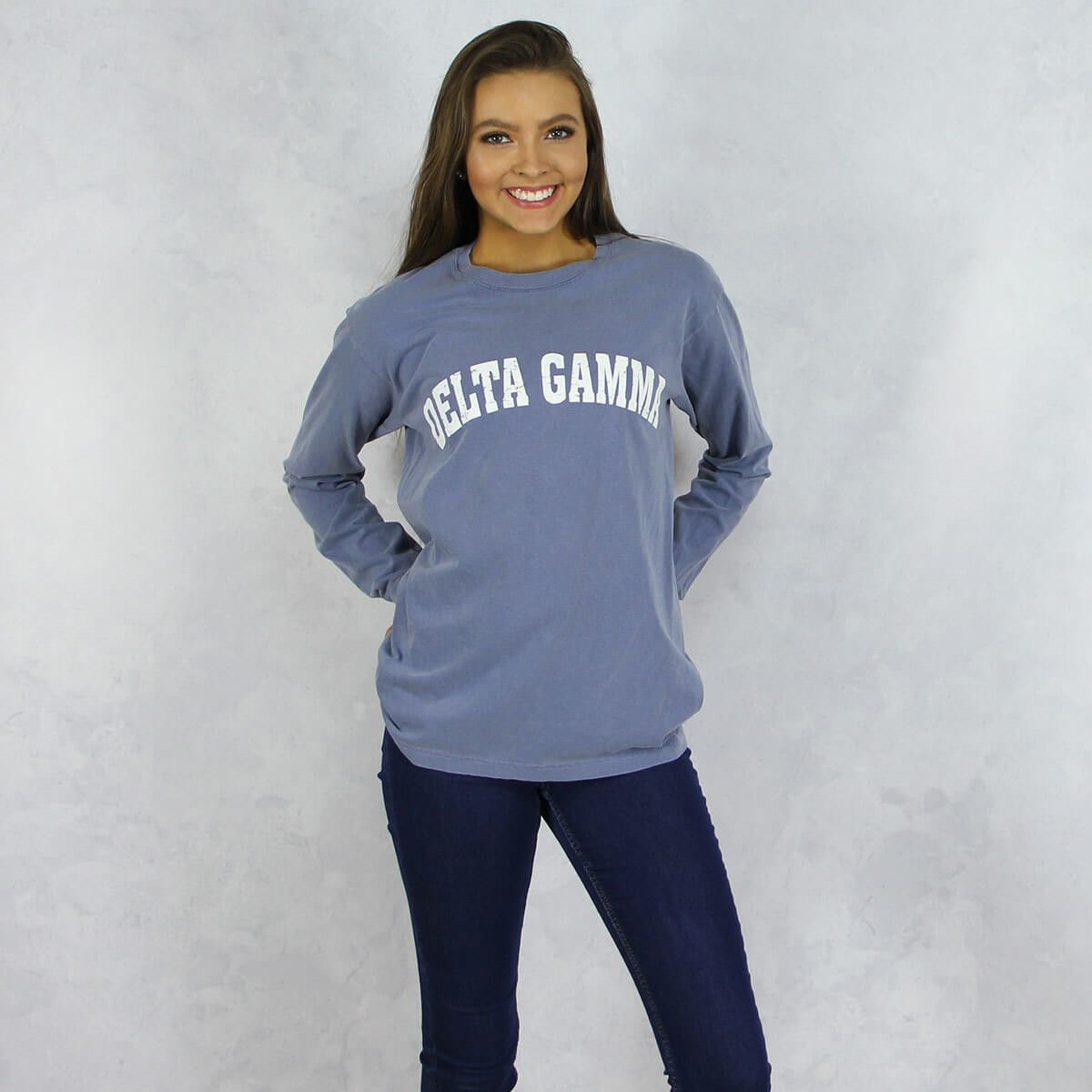 Delta Gamma Comfort Colors Blue Long Sleeve T Shirt