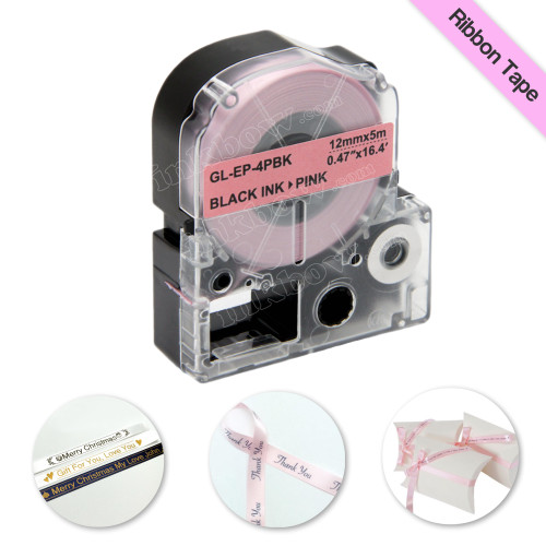 Compatible LK-4PBK Ribbon Label Tape for Epson Printer (12mm Black on Pink)
