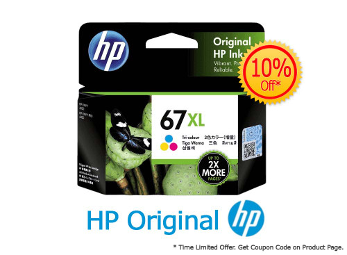 Original HP 67XL Tri-Color High Yield Ink Cartridge (3YM58AA) in Retail Packaging