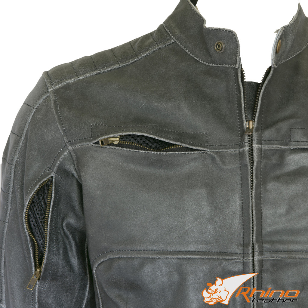 Bronson Black/Grey Distressed Vintage Leather Cafe Motorcycle Jacket