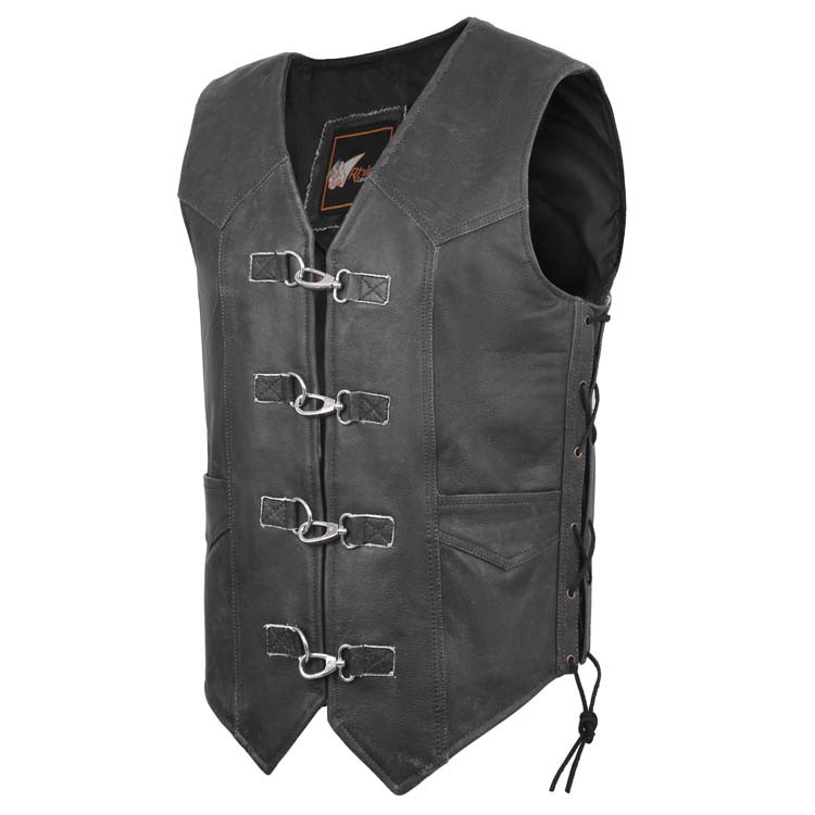 Black Distressed Leather Vest with metal clasps