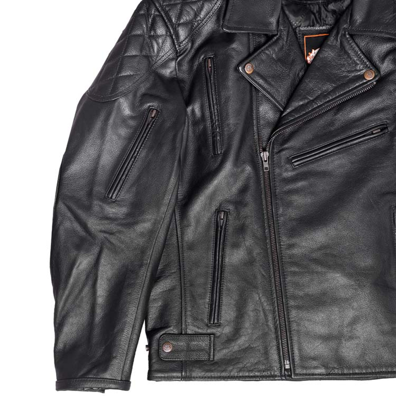 Black Brando Leather Motorcycle Jacket with Armour & Vents