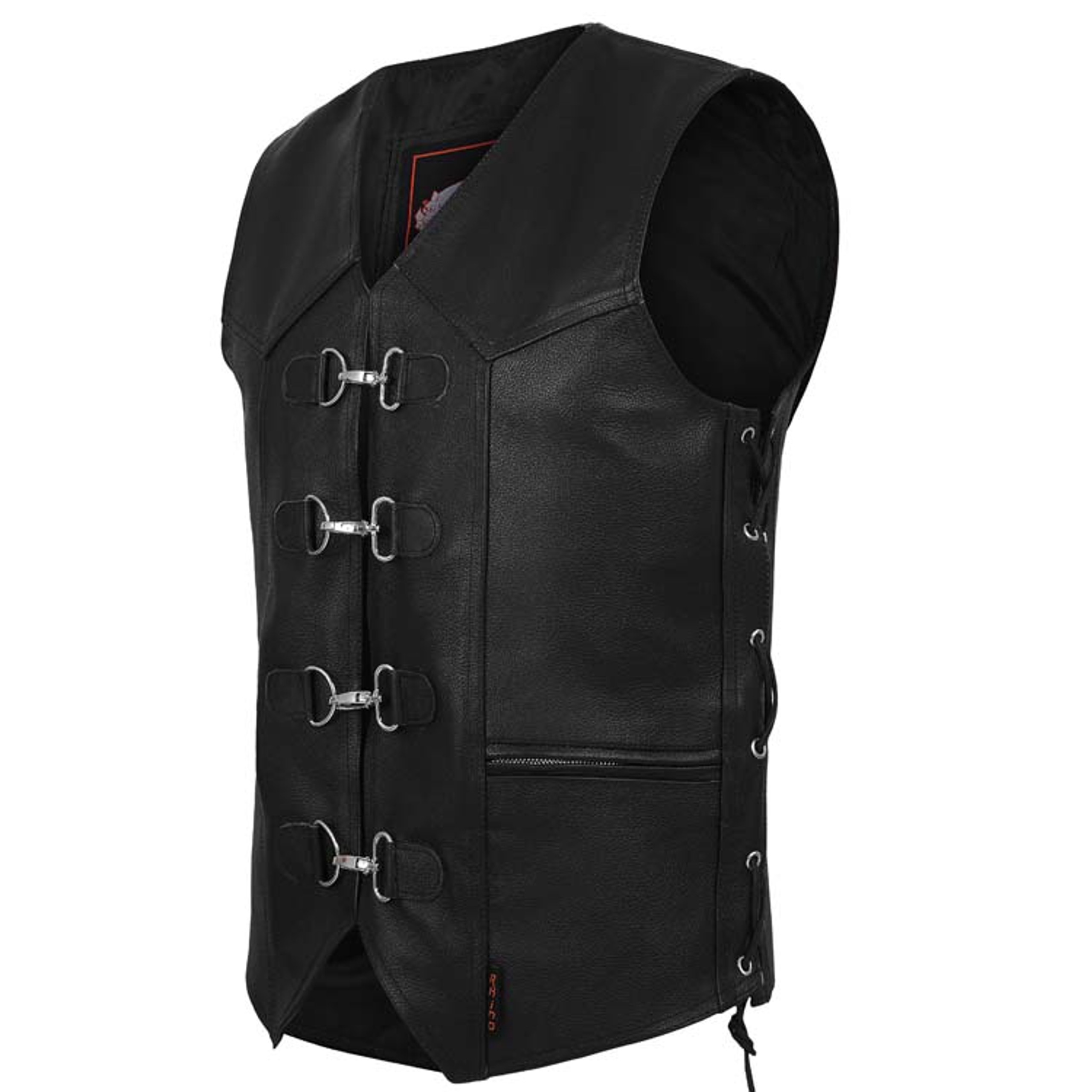 Leather Motorcycle Vest with Metal Clasps