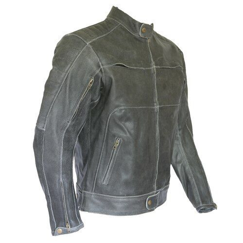 Bronson Black/Grey Distressed Vintage Leather Cafe Motorcycle Jacket