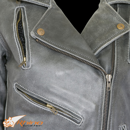 Diana Women's Black Vintage Distressed Leather Motorcycle Jacket
