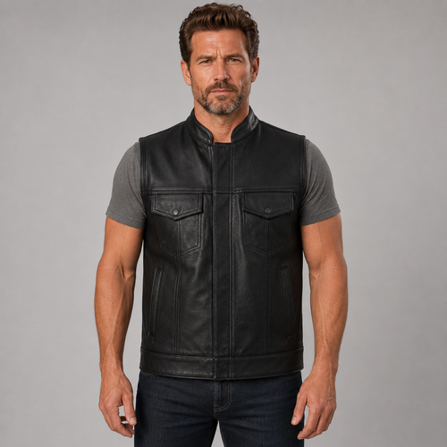 Sons of Anarchy Style Leather Vest -  on  AI Model Generated Image