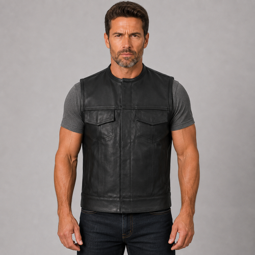 Black Sons of Anarchy Style Leather Vest  on  AI Model Generated Image
