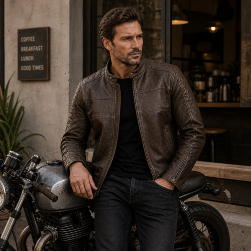 Frontier Brown Vintage Leather Cafe Motorcycle Jacket