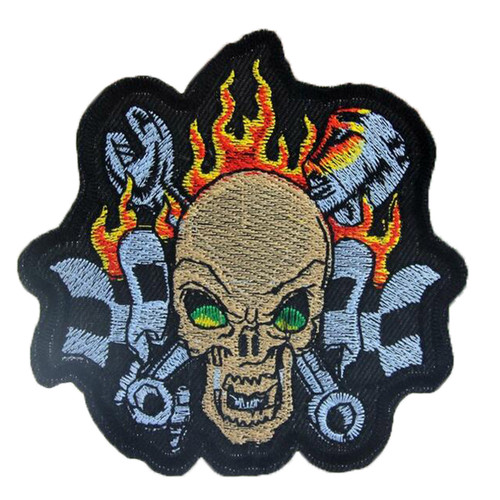 Skull and Flames Embroidered Patch