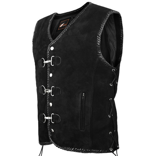 Suede Vest Hand Braided - Black Leather Braid