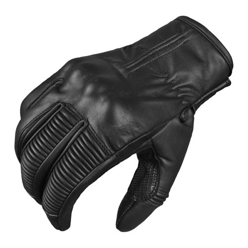 Black Leather Motorcycle glove with short cuffs