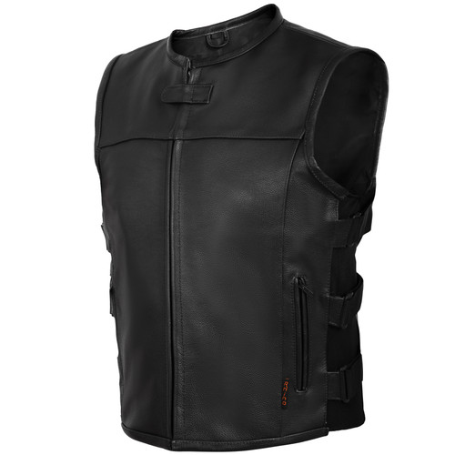 Swat Tactical Style Bikers Black Leather Vest