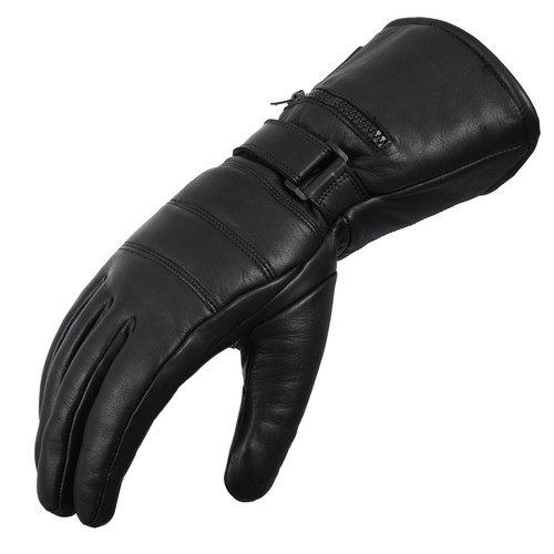 Leather Motorcycle Gauntlet Gloves with Rain Cover and Pocket - Touchscreen