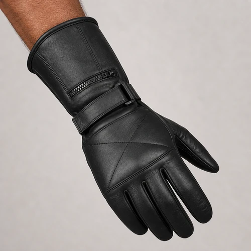 Leather Motorcycle Gauntlet Gloves on AI generated model