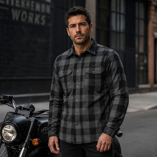 Krypton Protective Lined Flannel shirt - CE armour included- Grey on AI generated model