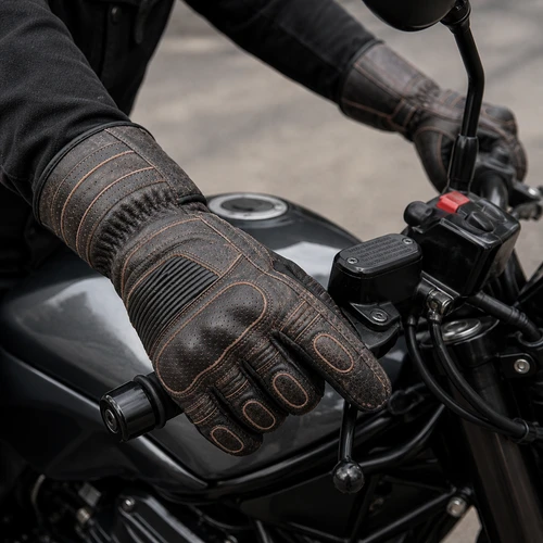 Cobra Brown Distressed Leather Motorcycle Gauntlet Glove on AI generated model