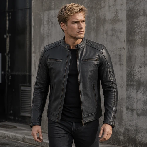 Black Leather Motorcycle Cafe racer Jacket on AI generated model