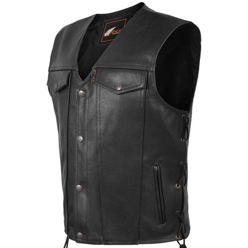 Outlaw Denim Style Motorcycle Biker Leather Waistcoat Vest with Side Lace