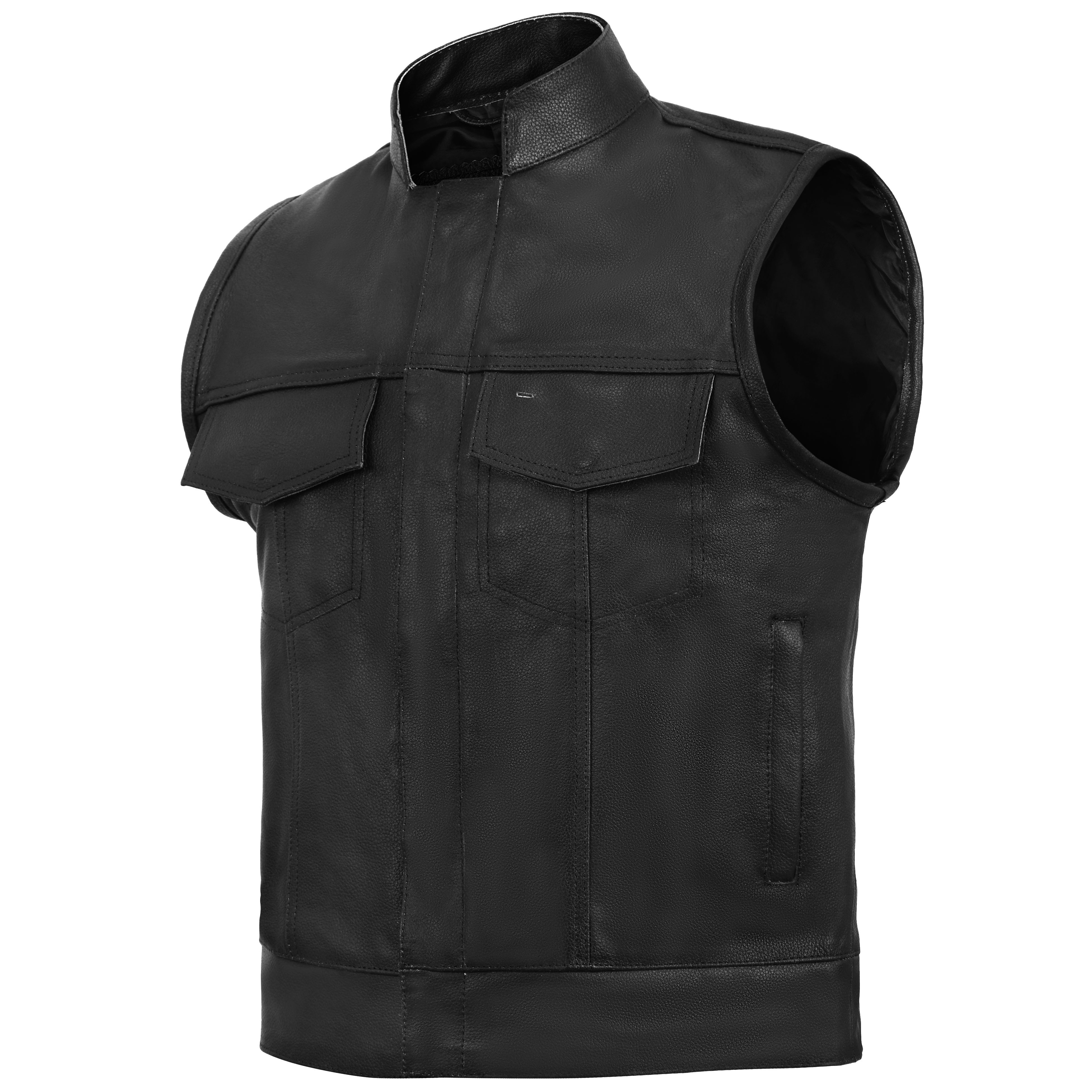 Sons of Anarchy Style Leather Biker Vest - Black