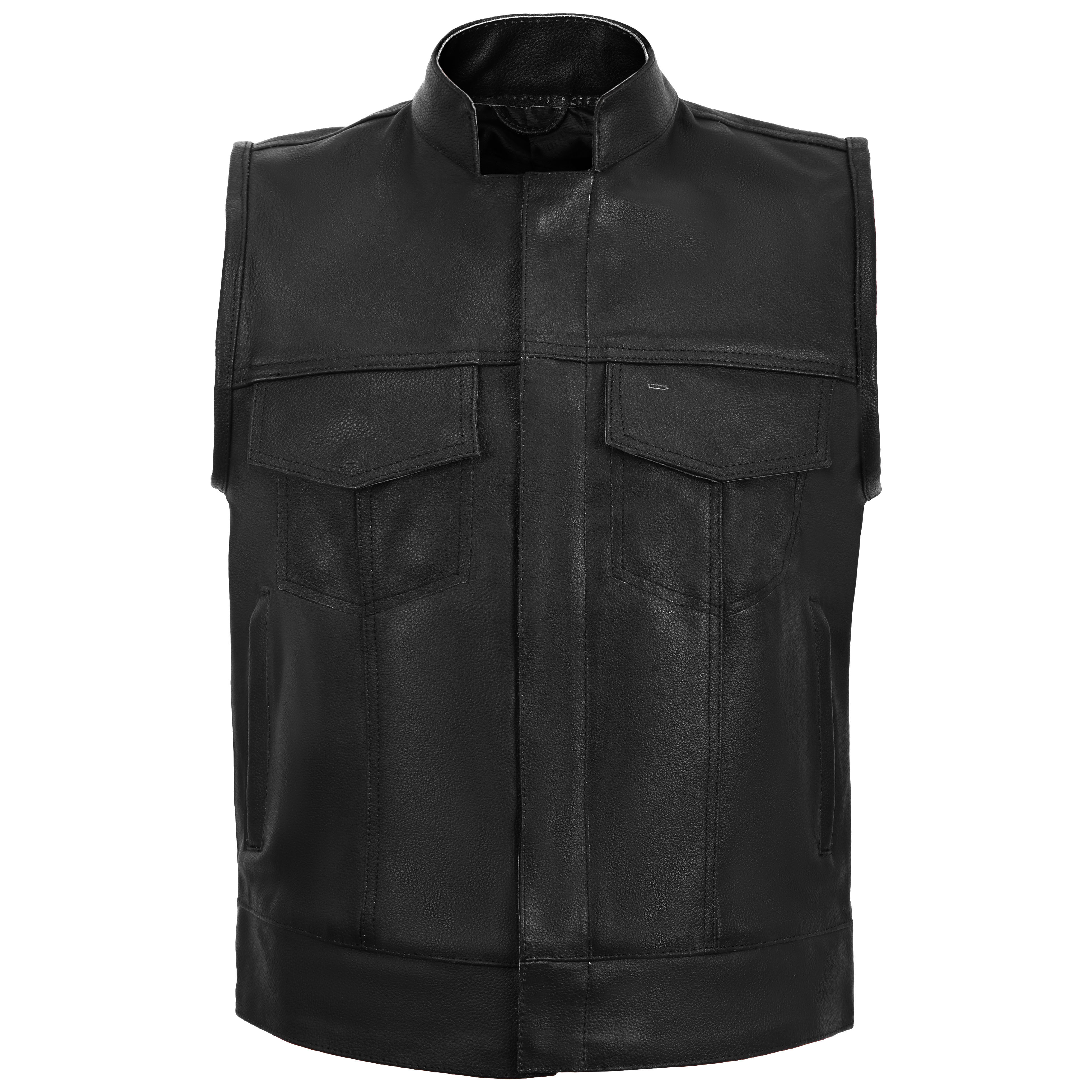Sons of Anarchy Style Leather Vest - Black - front view