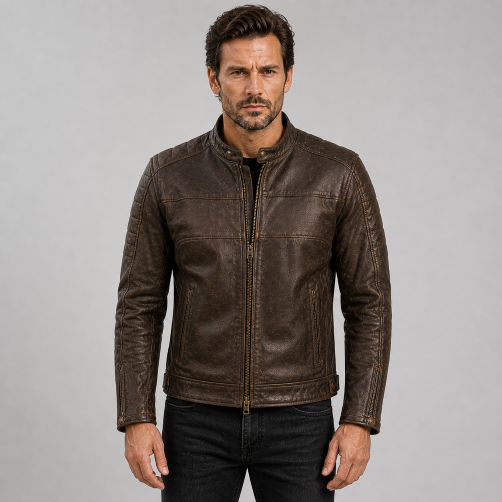 Frontier Brown Vintage Leather Cafe Motorcycle Jacket