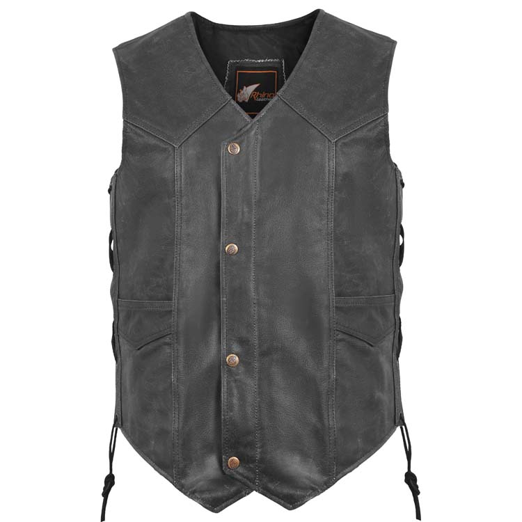 Motorcycle Leather Distressed Vest