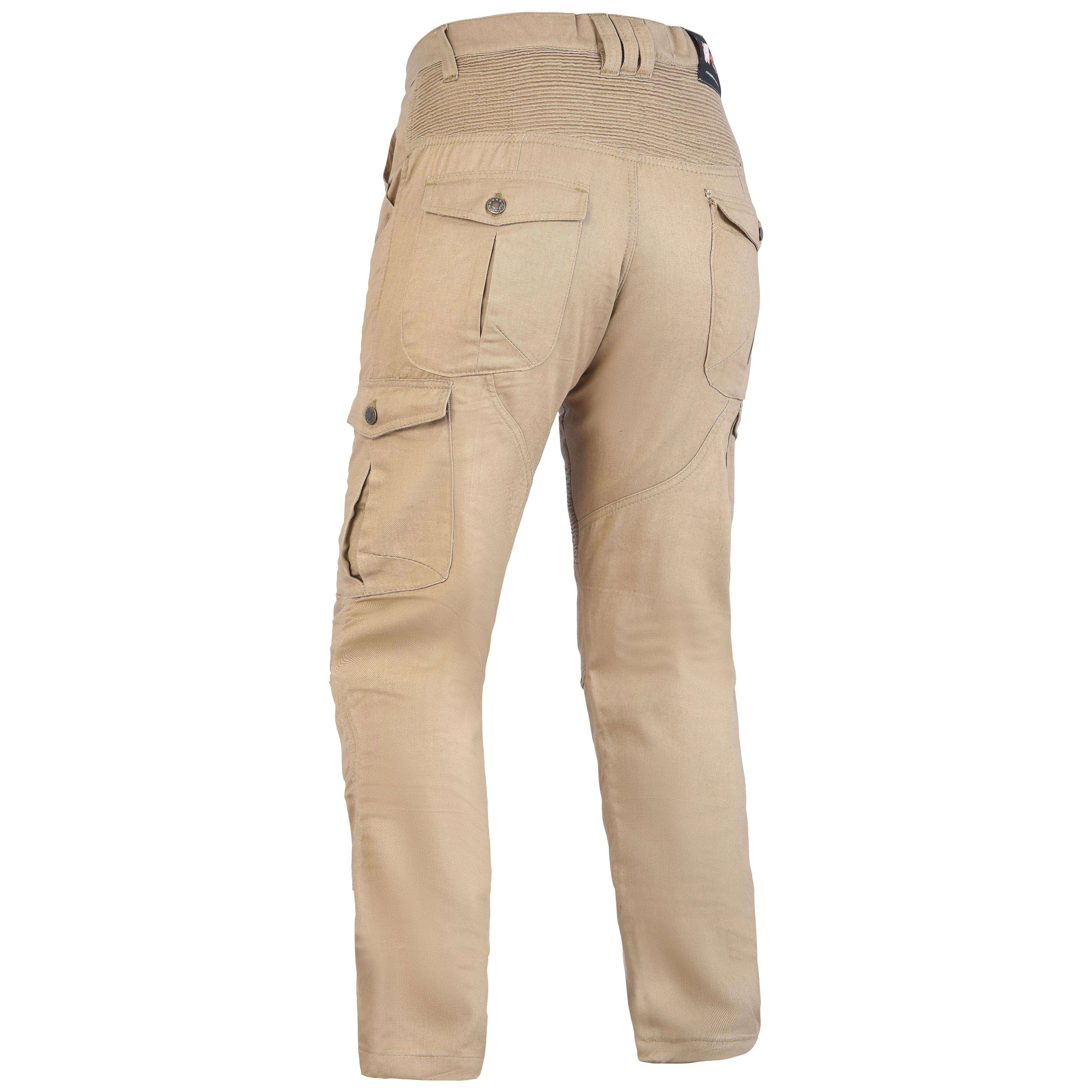 Tan Cotton Motorcycle Cargo Pants reinforced with protective aramid lining