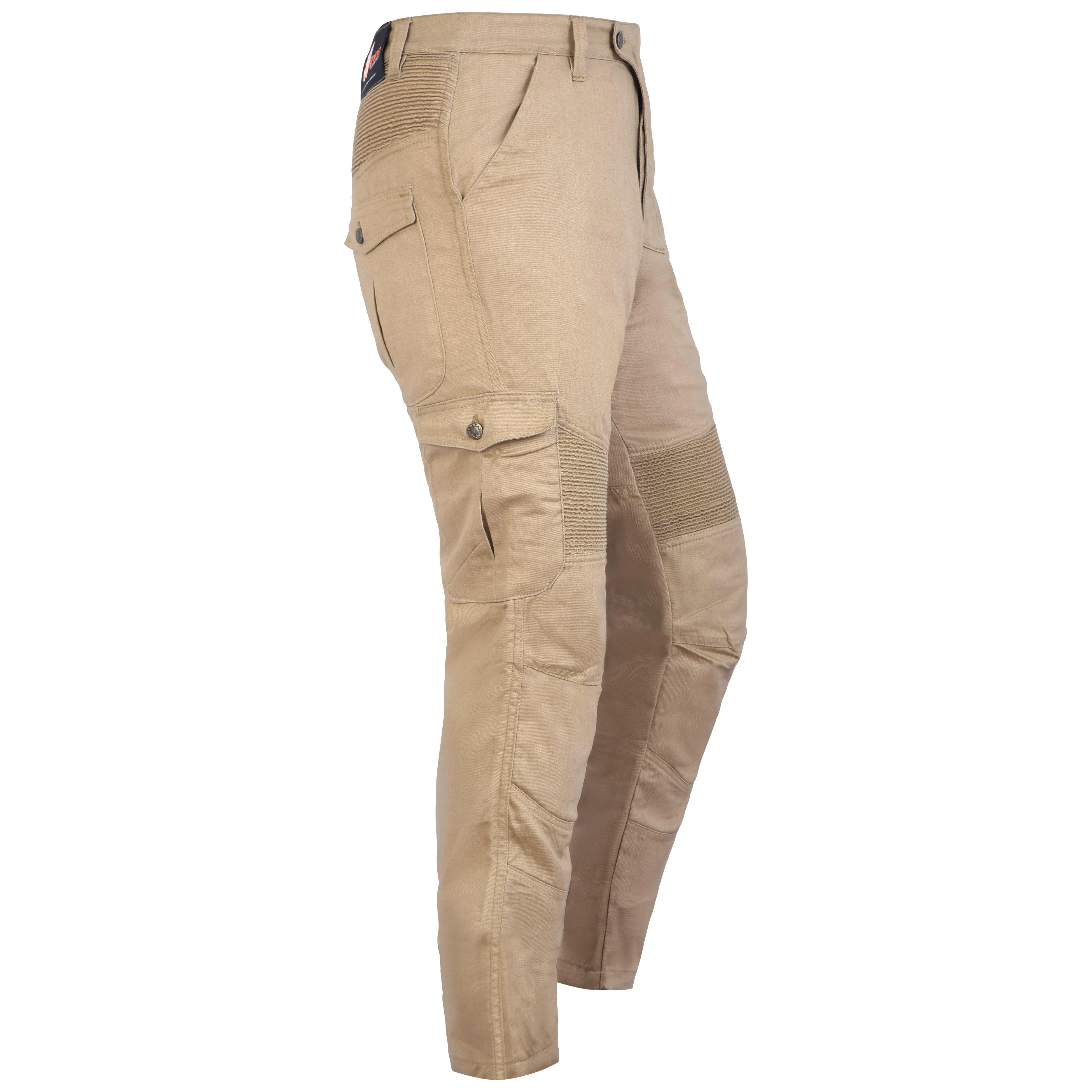 Mens Tan Cotton Motorcycle Cargo Pants