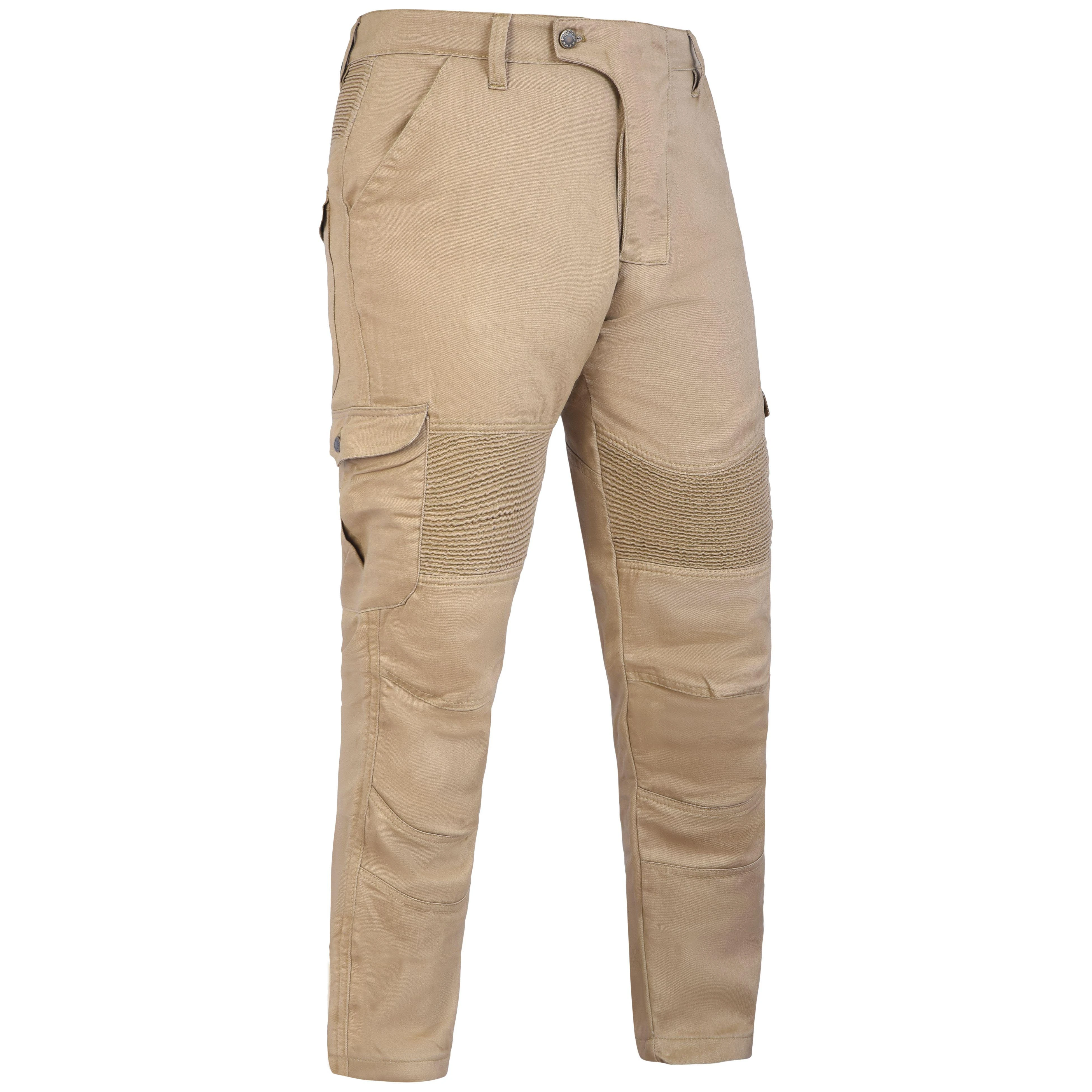Mens Tan Cotton Motorcycle Cargo Pants reinforced with protective aramid lining