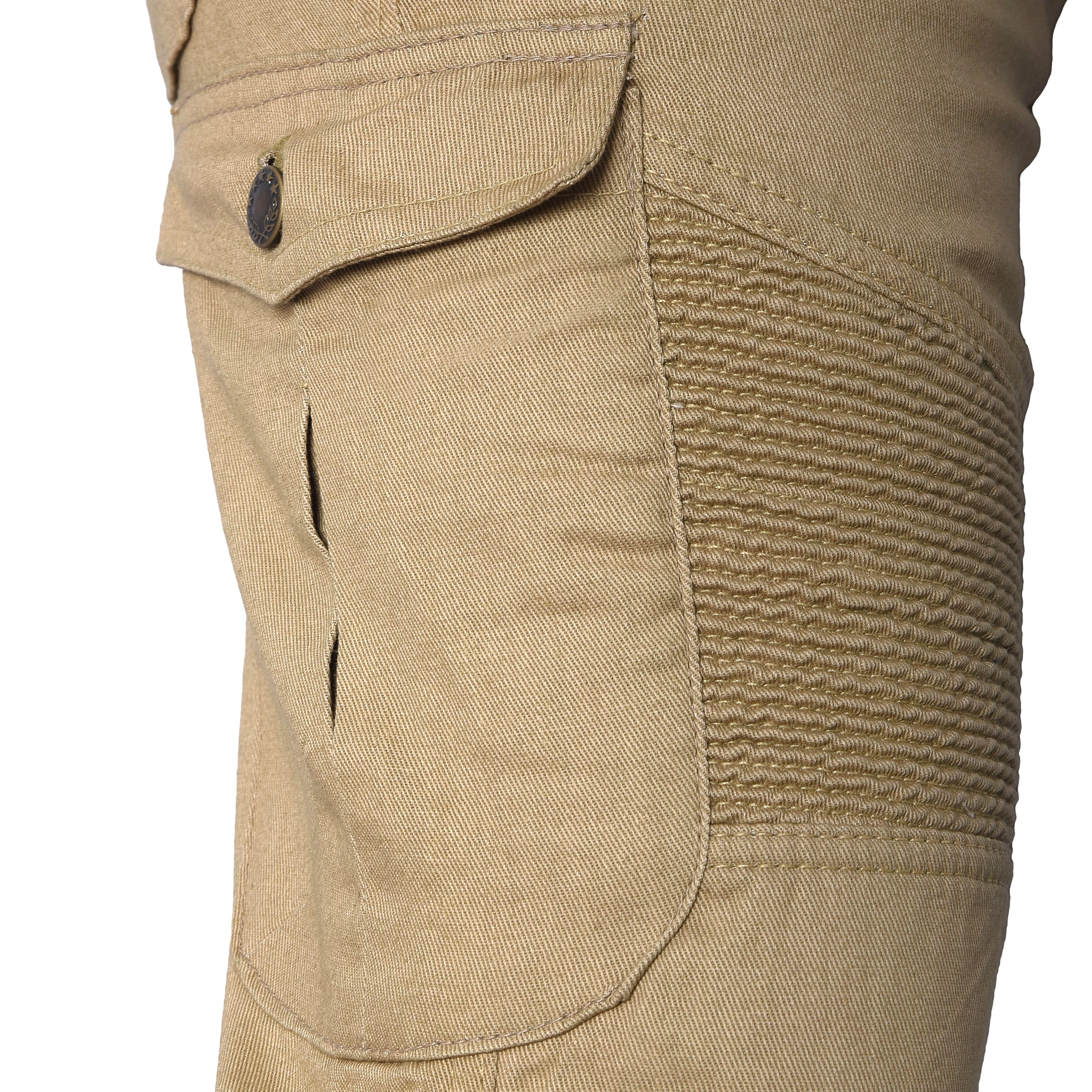 Mens Tan Cotton Motorcycle Cargo Pants with Pocket