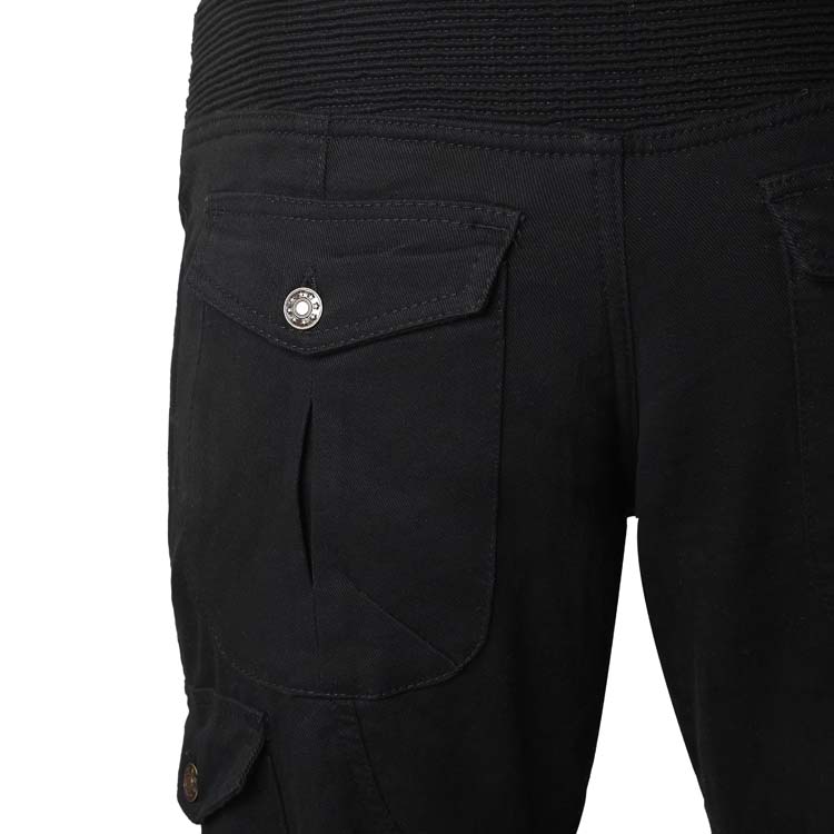 Mens Black Cotton Motorbike Cargo Pants reinforced with protective aramid lining