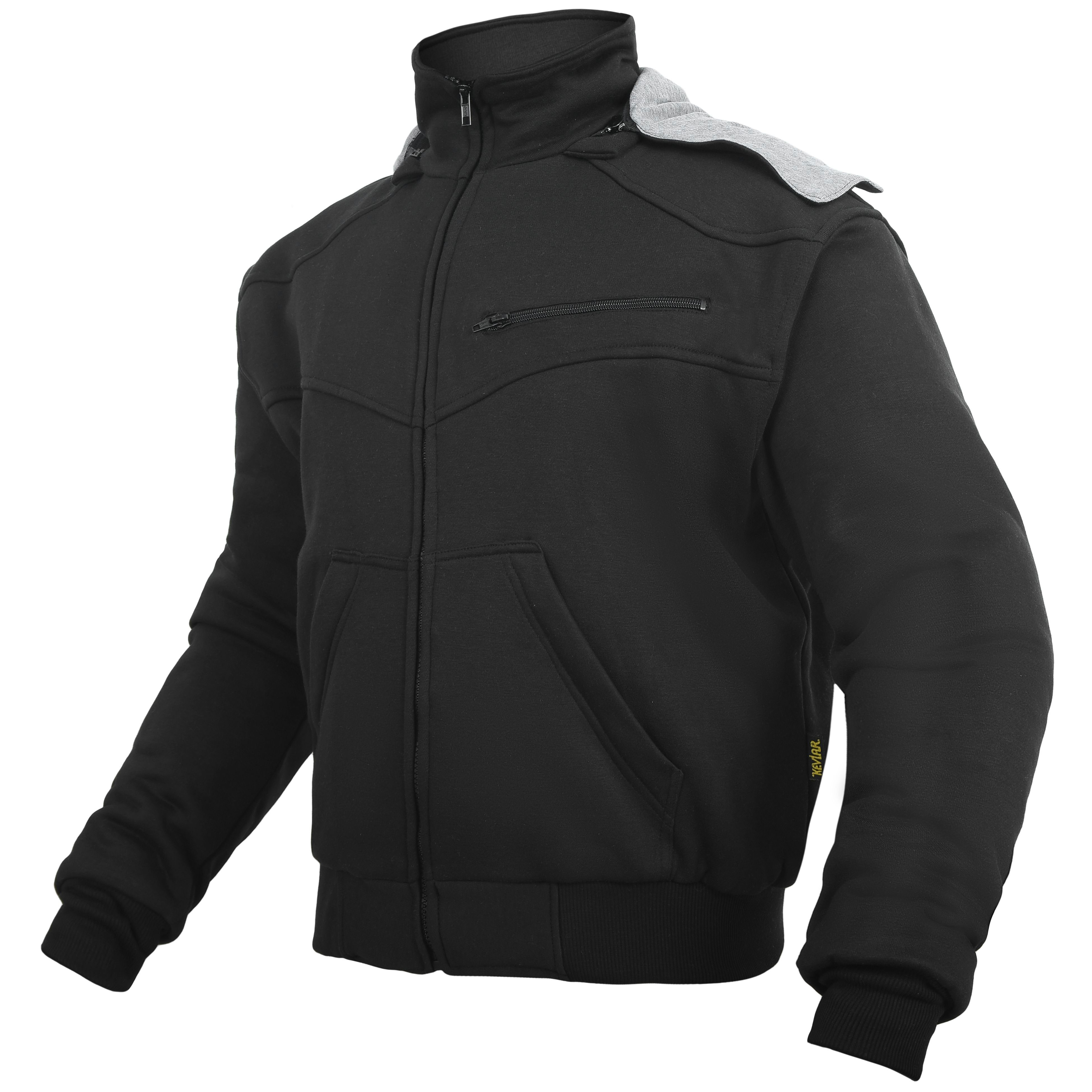 Black Hoody Motorcycle Jacket reinforced with protective aramid lining Black Hoody Motorcycle Jacket reinforced with protective aramid lining