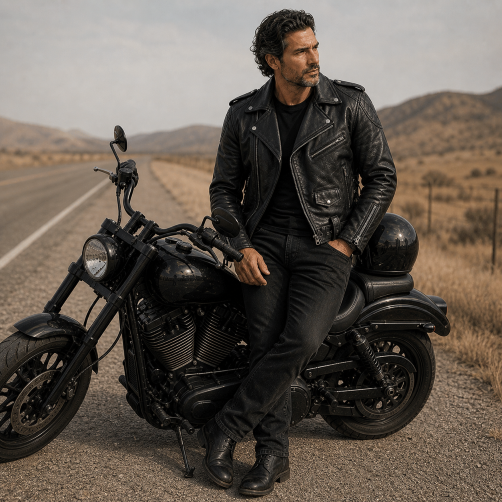 Man wearing Brando Classic Motorbike Jacket with Armour & Vents