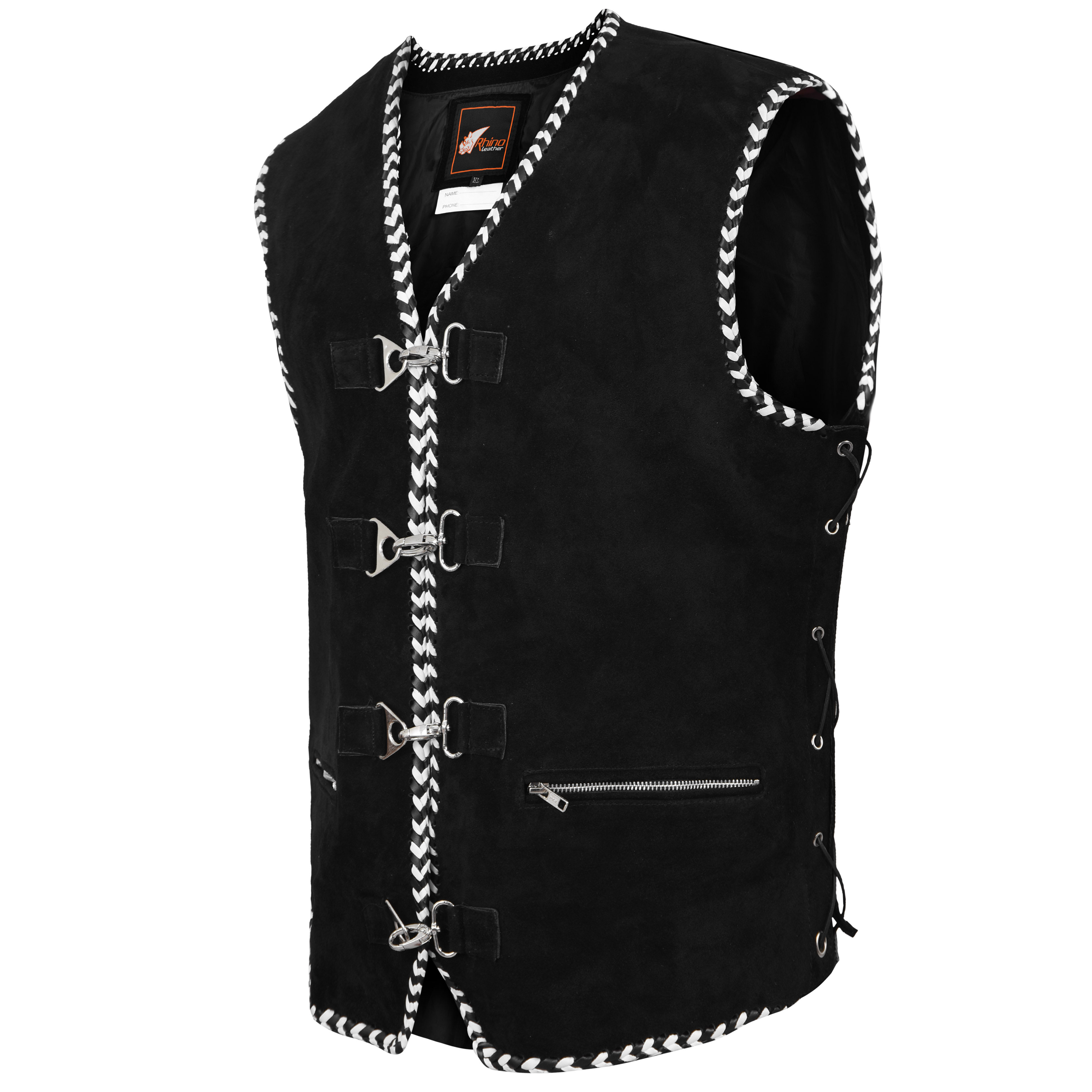 Leather Club Vest with Spanish Black and White Braiding