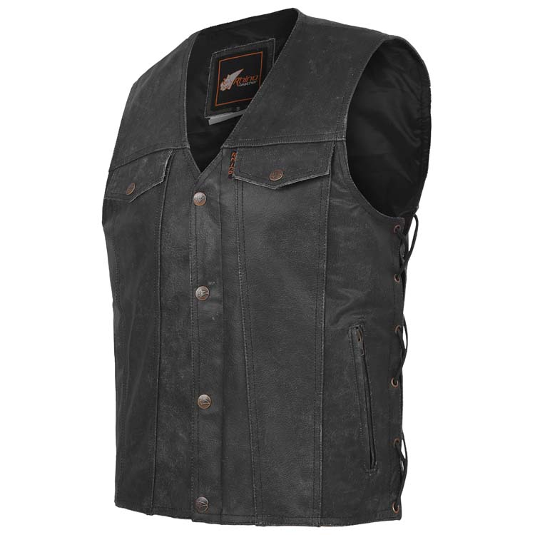 Raider Mens Charcoal Distressed Buffalo Leather Vest