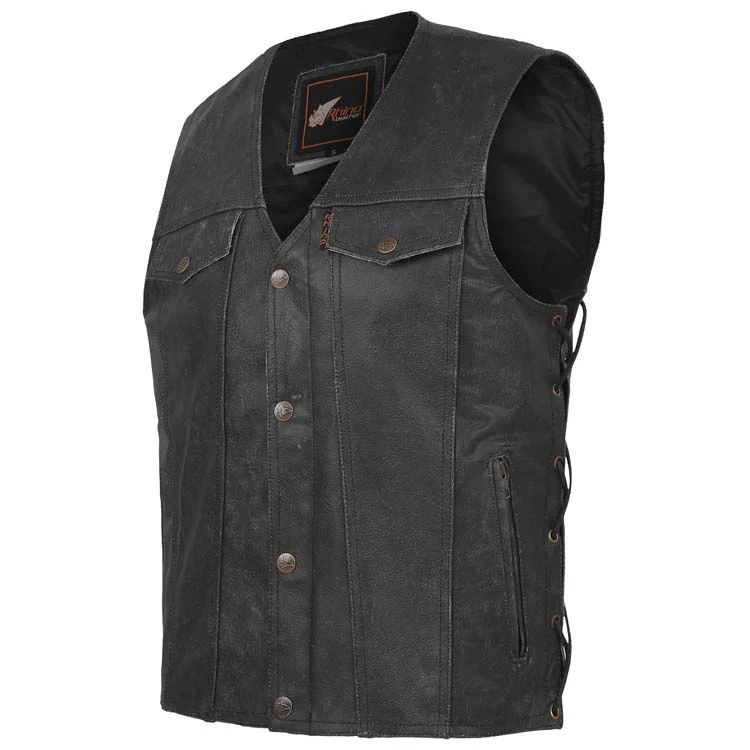 Raider Mens Charcoal Distressed Buffalo Leather Vest