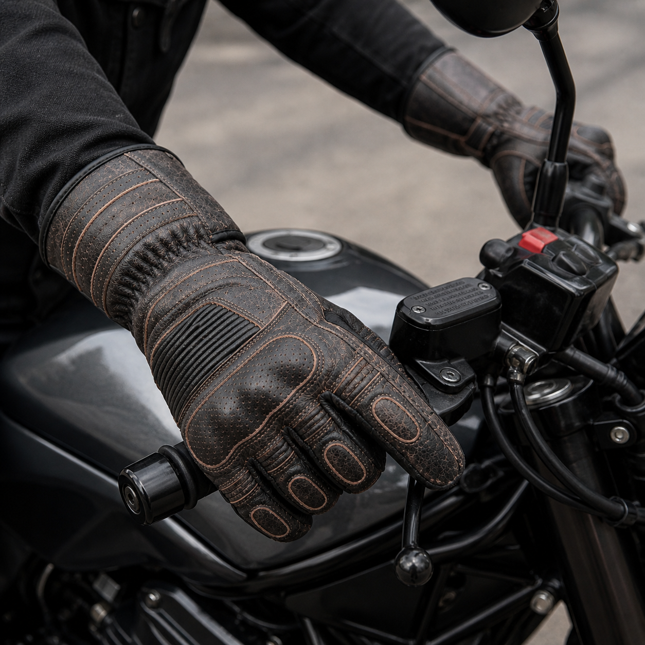 Cobra Brown Distressed Leather Motorcycle Gauntlet Glove on AI generated model