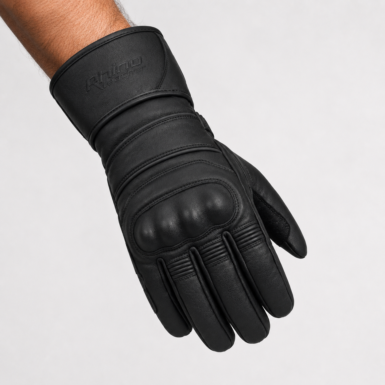 Healy Motorcycle long cuff all season glove - Carbon Armour Knuckles on AI generated model