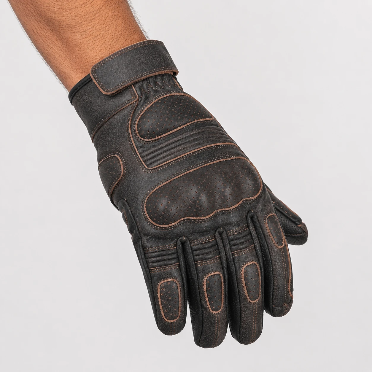 Spider Vintage Style Cruiser Riding Brown leather motorcycle glove
 on AI generated model
