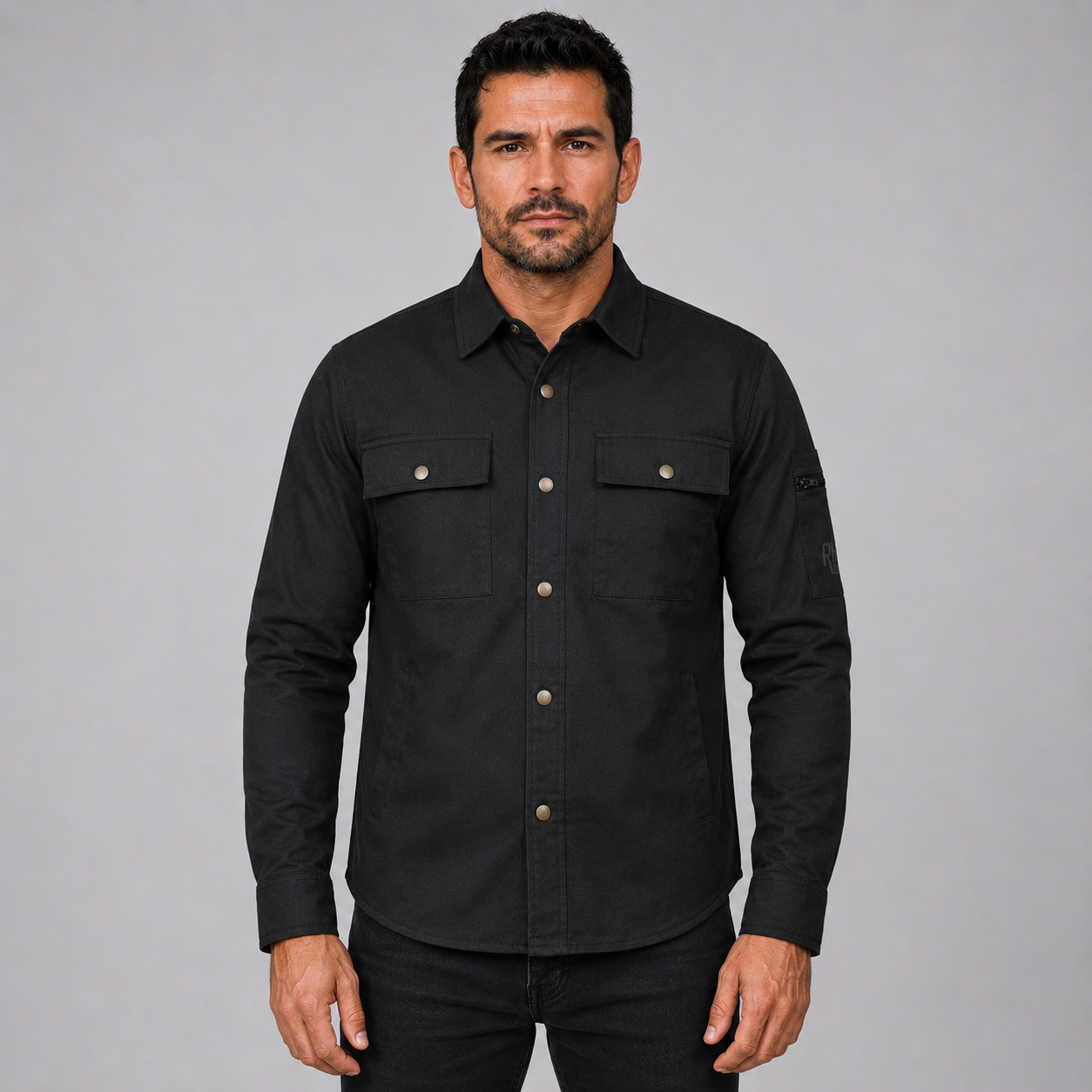 Vanguard Moto Shirt Protective Lining and CE armour included - Black on AI generated model