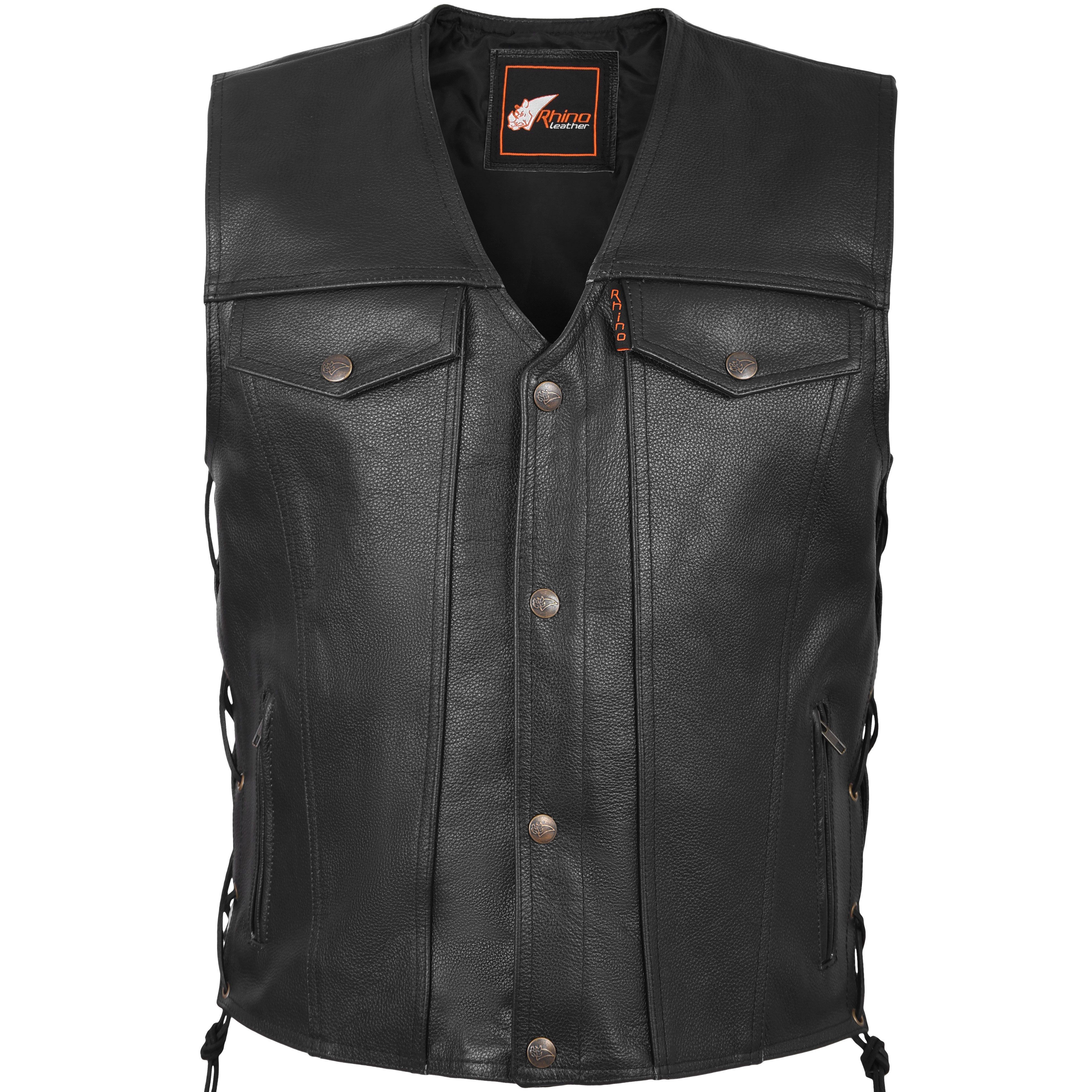 Men Denim Style Motorcycle Biker Leather Waistcoat Vest with Side Lace