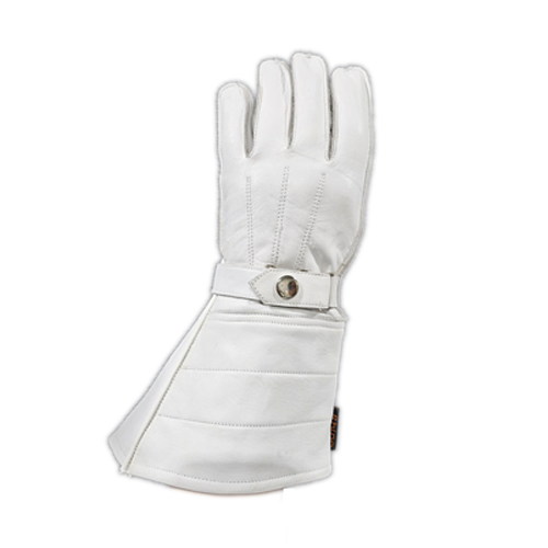 Sleek Profile of White Leather Gauntlet Gloves – Premium Quality & Style
The side profile highlights the seamless construction of these ceremonial gloves. Made with premium white leather, the gloves feature a sleek, long cuff that extends protection and adds elegance. Perfect for honour guards or dress uniforms.