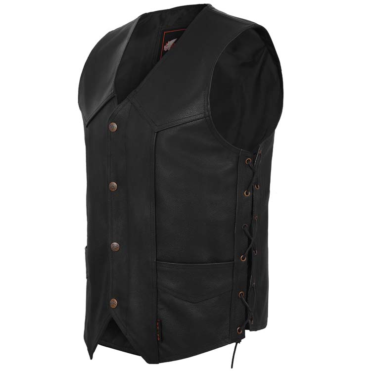 Legacy Buffalo Leather Vest with Antique Brass Hardware and Side Laces Legacy Buffalo Leather Vest with Antique Brass Hardware and Side Laces
