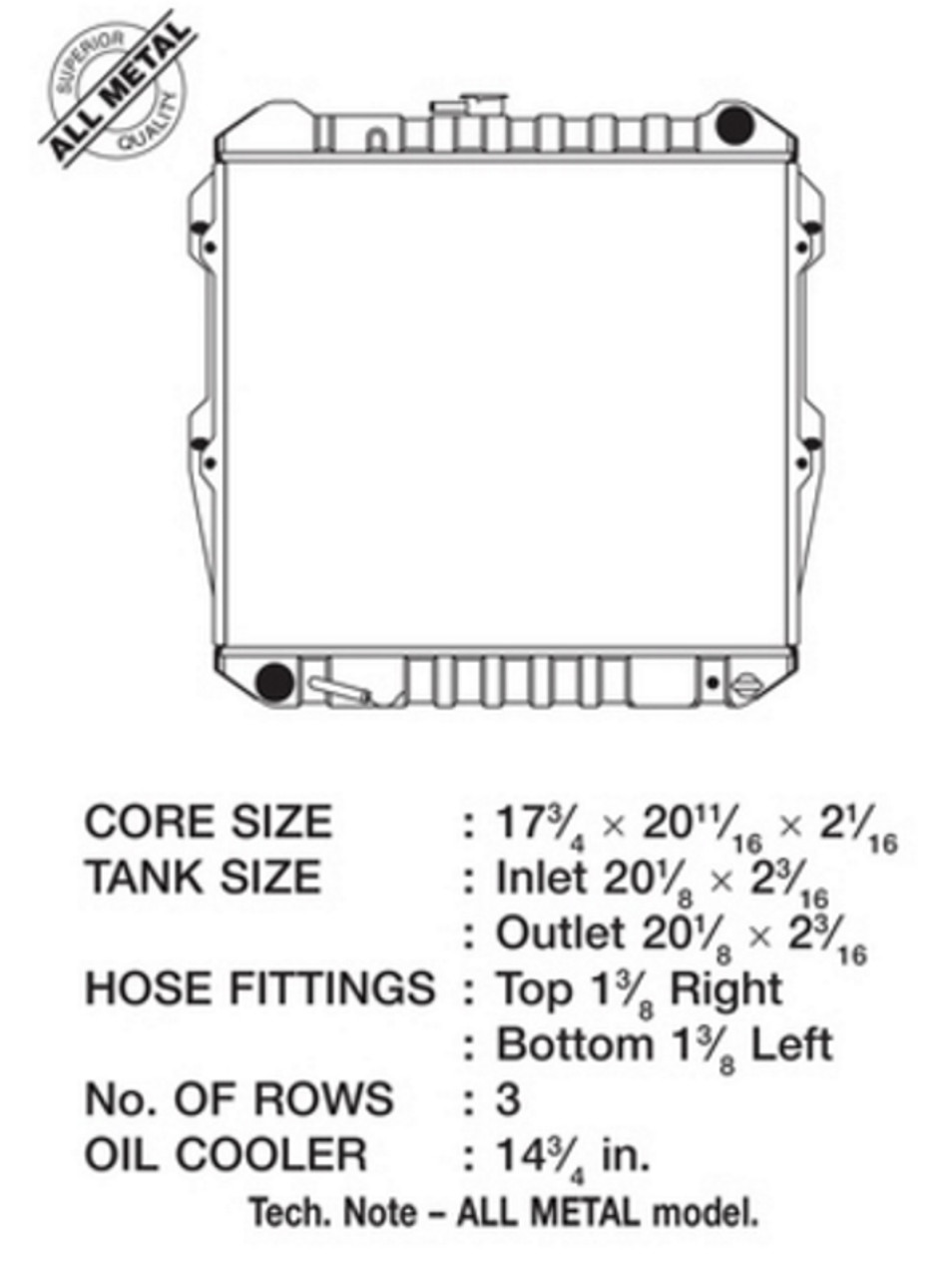 Radiator- Toyota 2.4L 22RE 4X4 3 Core All Metal 4Runner (1989-1995)  16400-35530