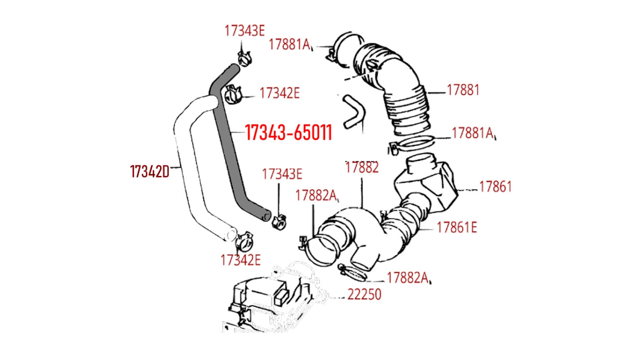 Air Hose- Toyota 4Runner & Pickup Truck V6 3.0L 3VZ-E (1988-1995) OEM Air hose #3 17343-65011